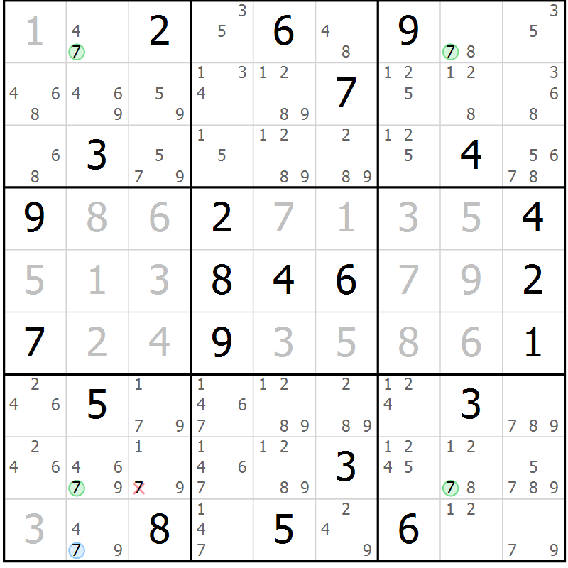 Position des candidats pour la solution de la Gr 8 page 11 du magazine de sudoku Sudoku Suprême n° 039