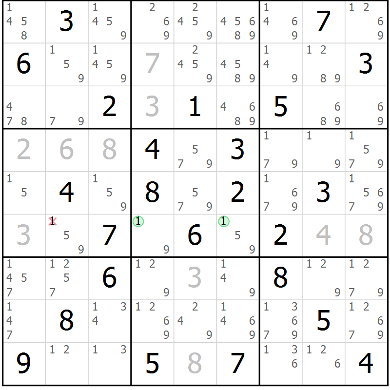 Position des candidats pour la solution de la Gr 80 page 83 du magazine de sudoku Sudoku Suprême n° 039