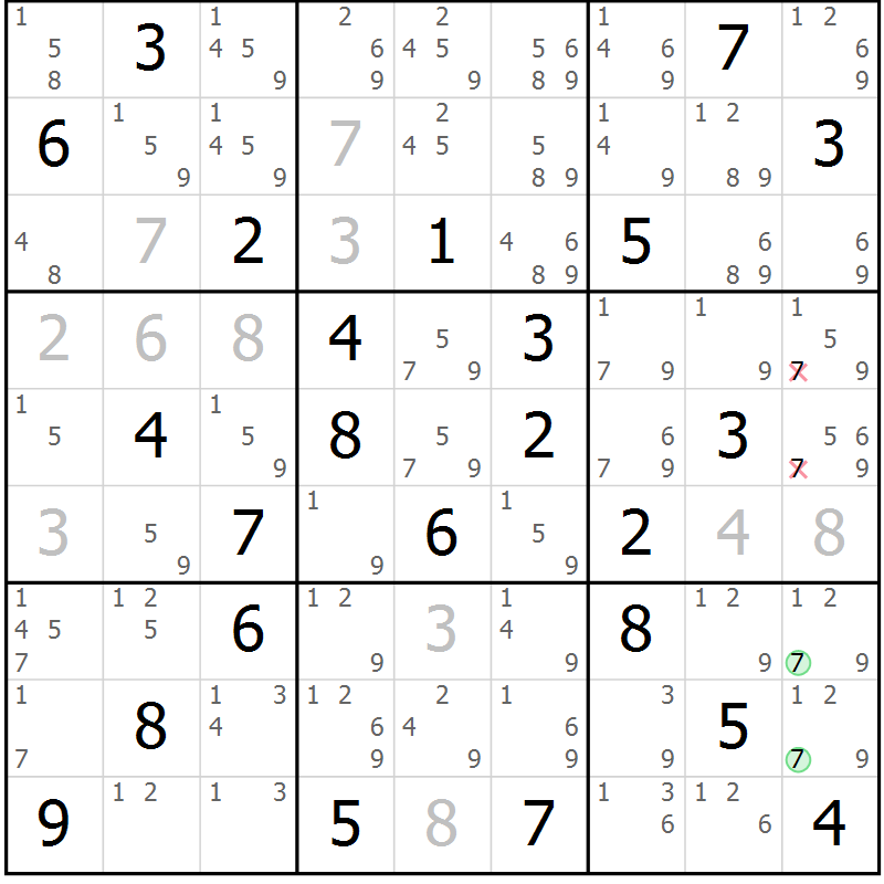 Position des candidats pour la solution de la Gr 80 page 83 du magazine de sudoku Sudoku Suprême n° 039