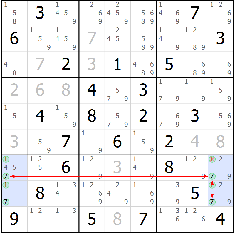 Position des candidats pour la solution de la Gr 80 page 83 du magazine de sudoku Sudoku Suprême n° 039