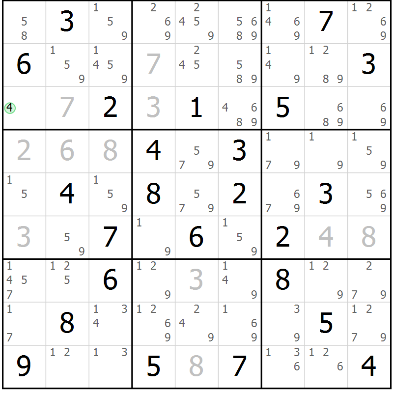 Position des candidats pour la solution de la Gr 80 page 83 du magazine de sudoku Sudoku Suprême n° 039