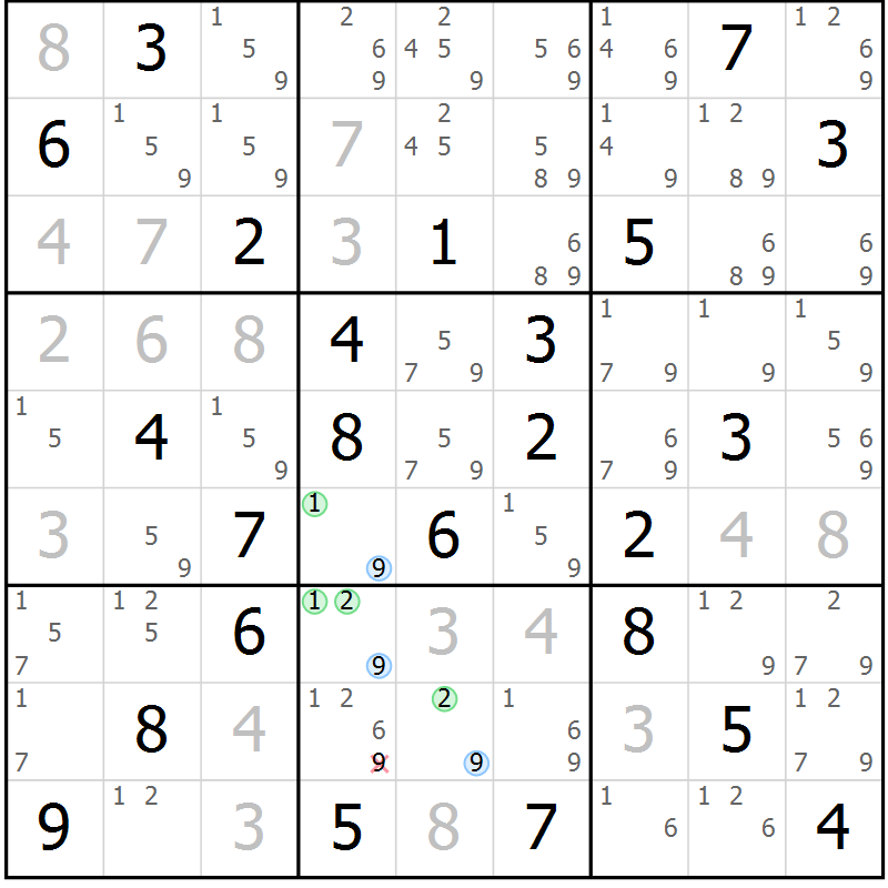Position des candidats pour la solution de la Gr 80 page 83 du magazine de sudoku Sudoku Suprême n° 039
