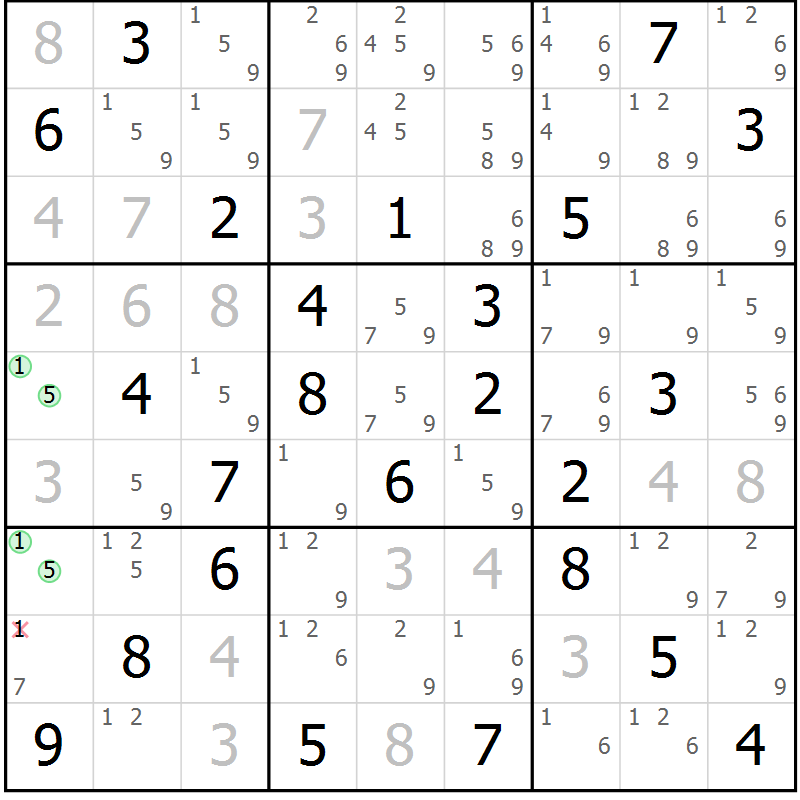 Position des candidats pour la solution de la Gr 80 page 83 du magazine de sudoku Sudoku Suprême n° 039