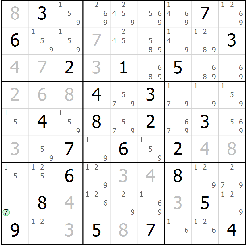 Position des candidats pour la solution de la Gr 80 page 83 du magazine de sudoku Sudoku Suprême n° 039