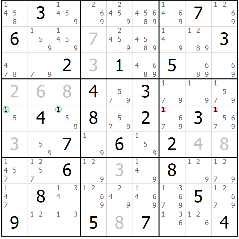 Position des candidats pour la solution de la Gr 80 page 83 du magazine de sudoku Sudoku Suprême n° 039