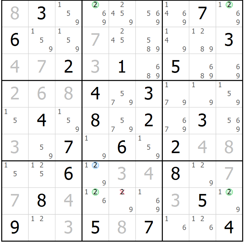 Position des candidats pour la solution de la Gr 80 page 83 du magazine de sudoku Sudoku Suprême n° 039