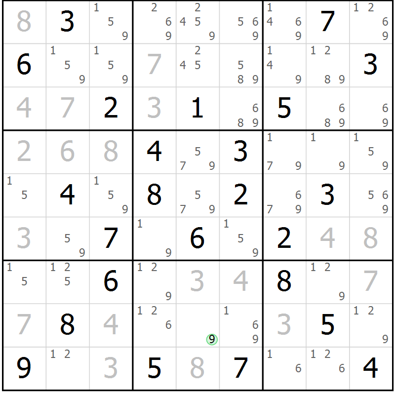 Position des candidats pour la solution de la Gr 80 page 83 du magazine de sudoku Sudoku Suprême n° 039
