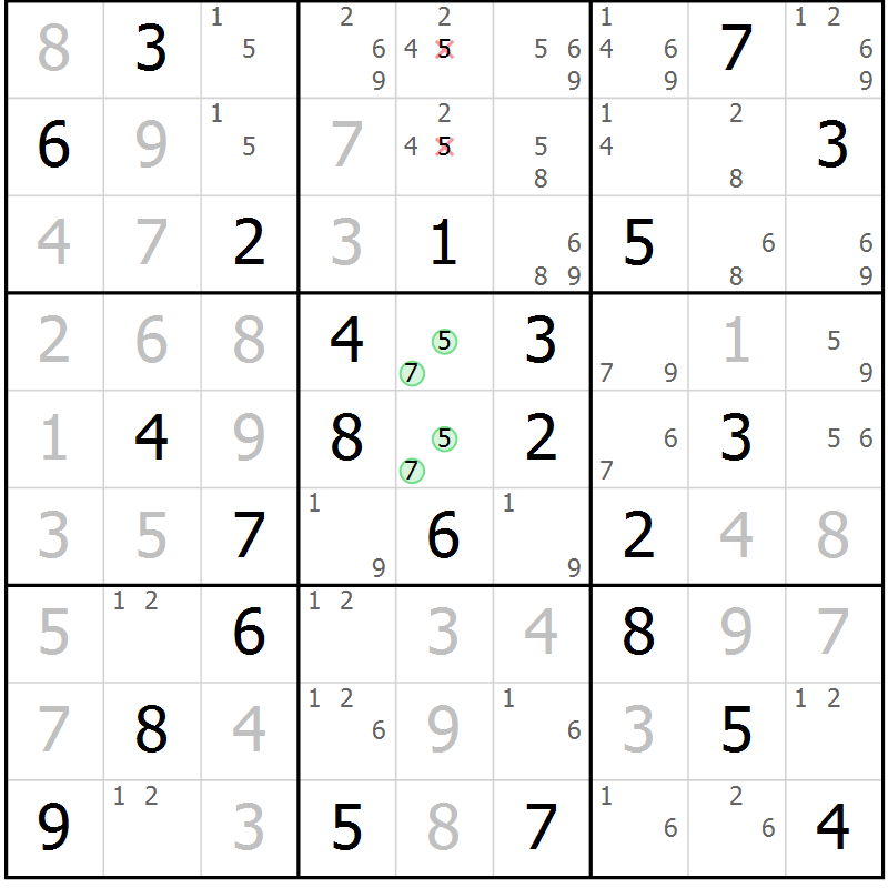 Position des candidats pour la solution de la Gr 80 page 83 du magazine de sudoku Sudoku Suprême n° 039