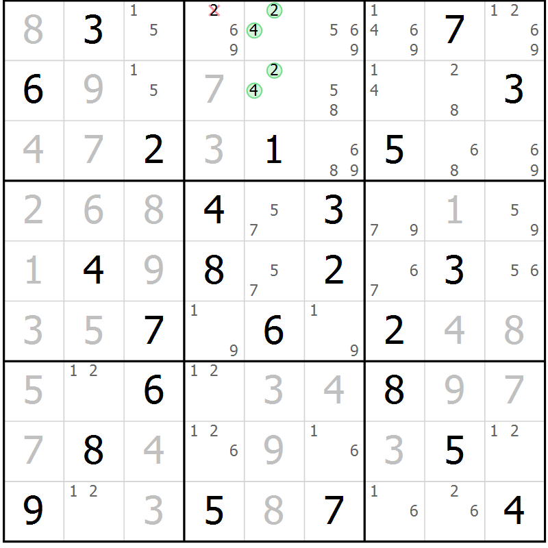Position des candidats pour la solution de la Gr 80 page 83 du magazine de sudoku Sudoku Suprême n° 039