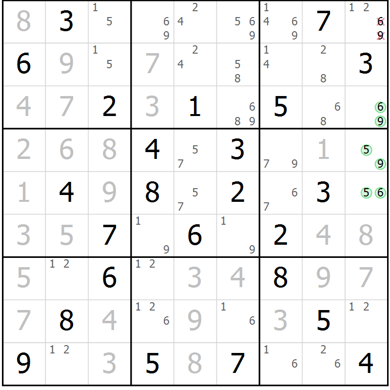 Position des candidats pour la solution de la Gr 80 page 83 du magazine de sudoku Sudoku Suprême n° 039