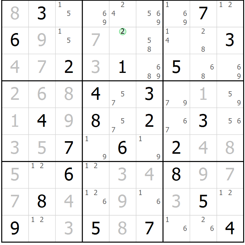 Position des candidats pour la solution de la Gr 80 page 83 du magazine de sudoku Sudoku Suprême n° 039