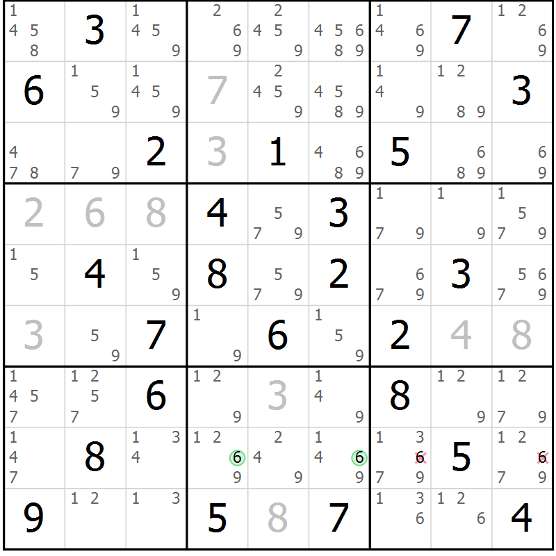Position des candidats pour la solution de la Gr 80 page 83 du magazine de sudoku Sudoku Suprême n° 039