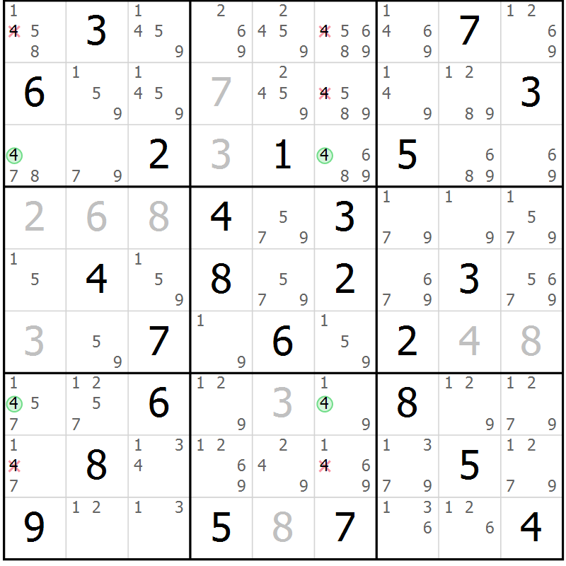 Position des candidats pour la solution de la Gr 80 page 83 du magazine de sudoku Sudoku Suprême n° 039