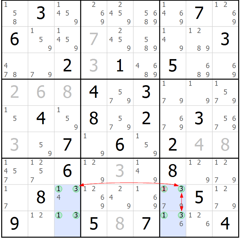 Position des candidats pour la solution de la Gr 80 page 83 du magazine de sudoku Sudoku Suprême n° 039