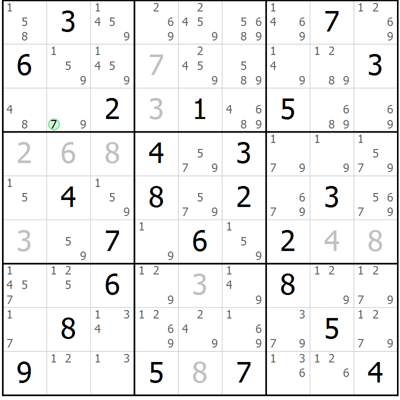 Position des candidats pour la solution de la Gr 80 page 83 du magazine de sudoku Sudoku Suprême n° 039