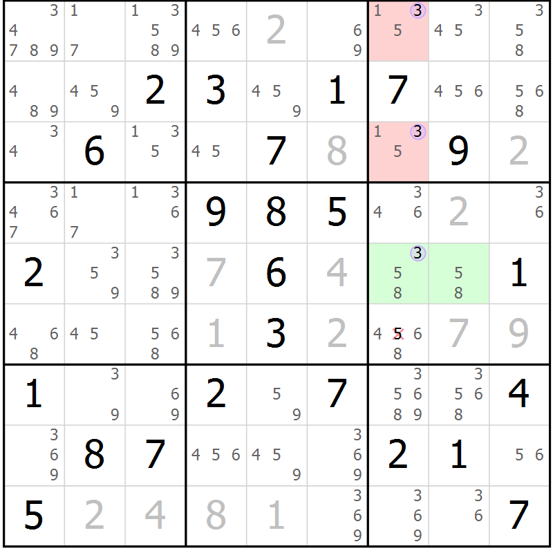 Position des candidats pour la solution de la Gr 81 page 84 du magazine de sudoku Sudoku Suprême n° 039
