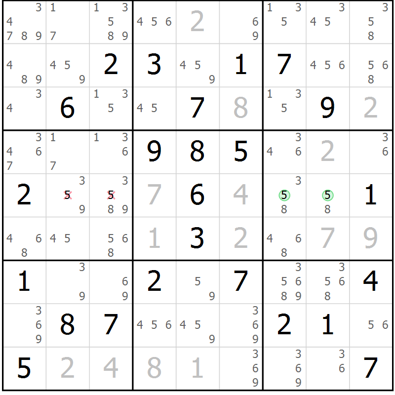 Position des candidats pour la solution de la Gr 81 page 84 du magazine de sudoku Sudoku Suprême n° 039
