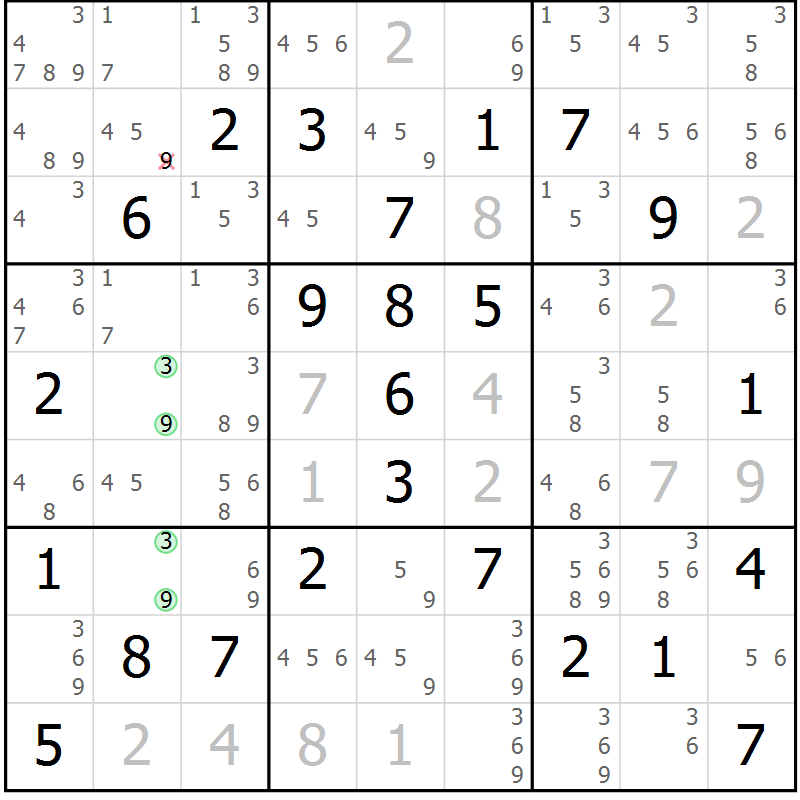 Position des candidats pour la solution de la Gr 81 page 84 du magazine de sudoku Sudoku Suprême n° 039