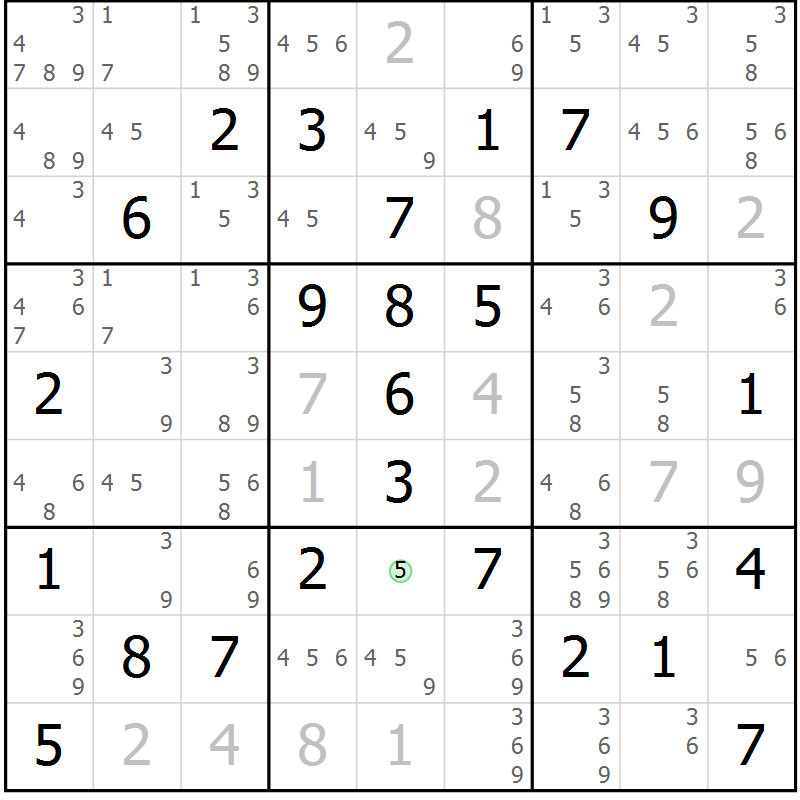 Position des candidats pour la solution de la Gr 81 page 84 du magazine de sudoku Sudoku Suprême n° 039