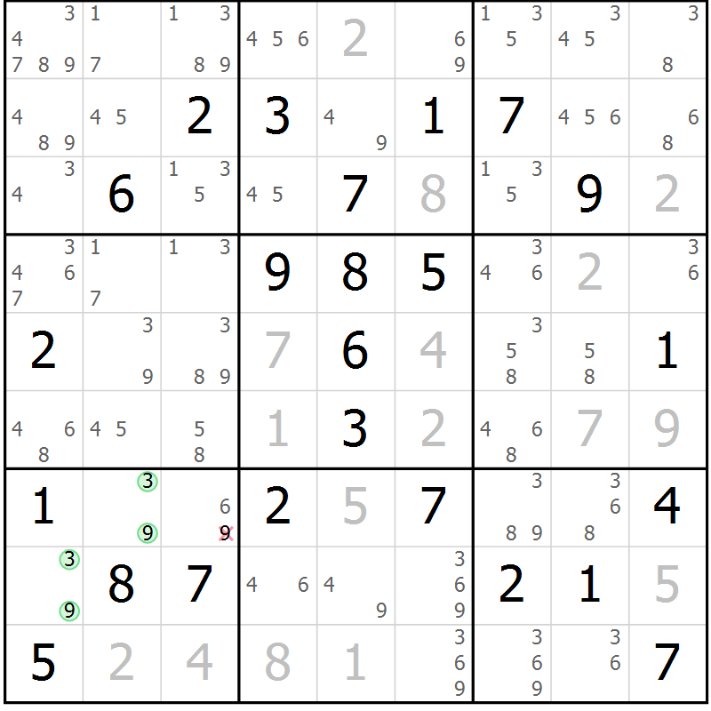 Position des candidats pour la solution de la Gr 81 page 84 du magazine de sudoku Sudoku Suprême n° 039