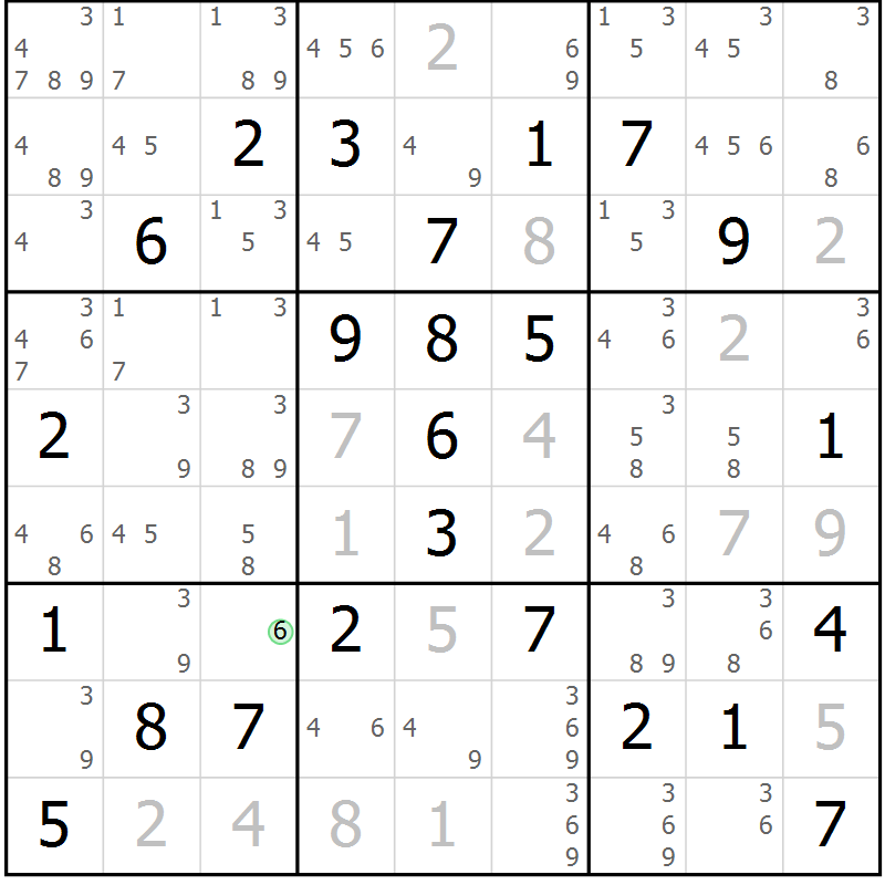 Position des candidats pour la solution de la Gr 81 page 84 du magazine de sudoku Sudoku Suprême n° 039