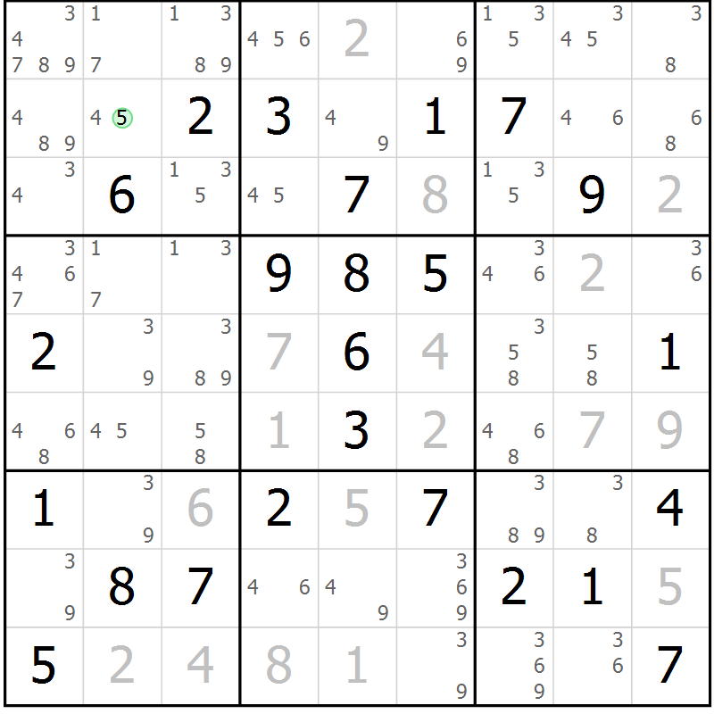 Position des candidats pour la solution de la Gr 81 page 84 du magazine de sudoku Sudoku Suprême n° 039
