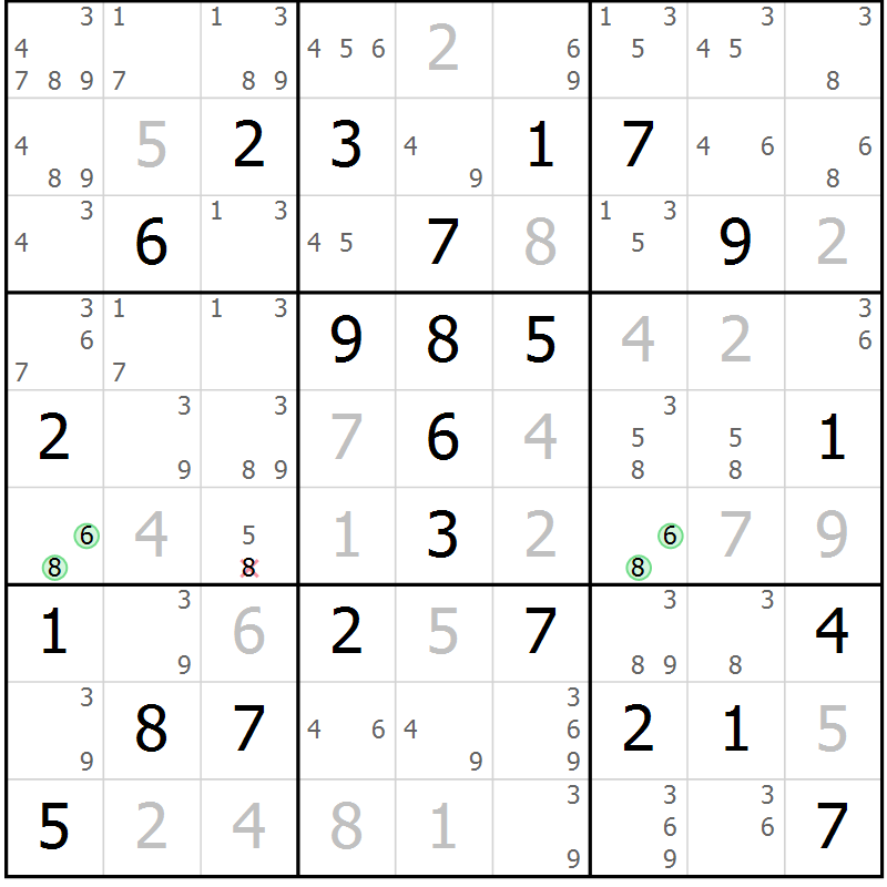Position des candidats pour la solution de la Gr 81 page 84 du magazine de sudoku Sudoku Suprême n° 039