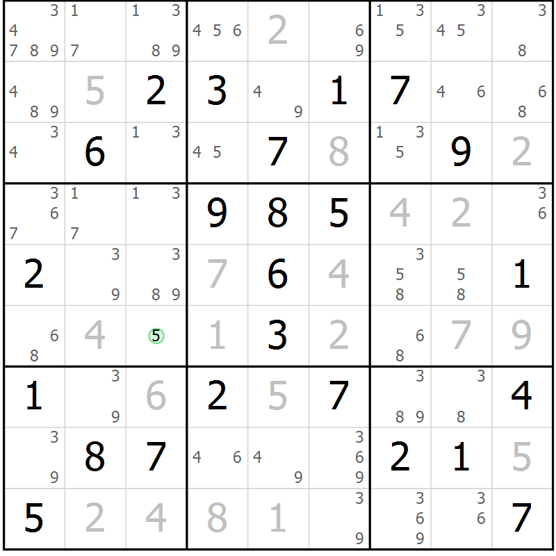 Position des candidats pour la solution de la Gr 81 page 84 du magazine de sudoku Sudoku Suprême n° 039