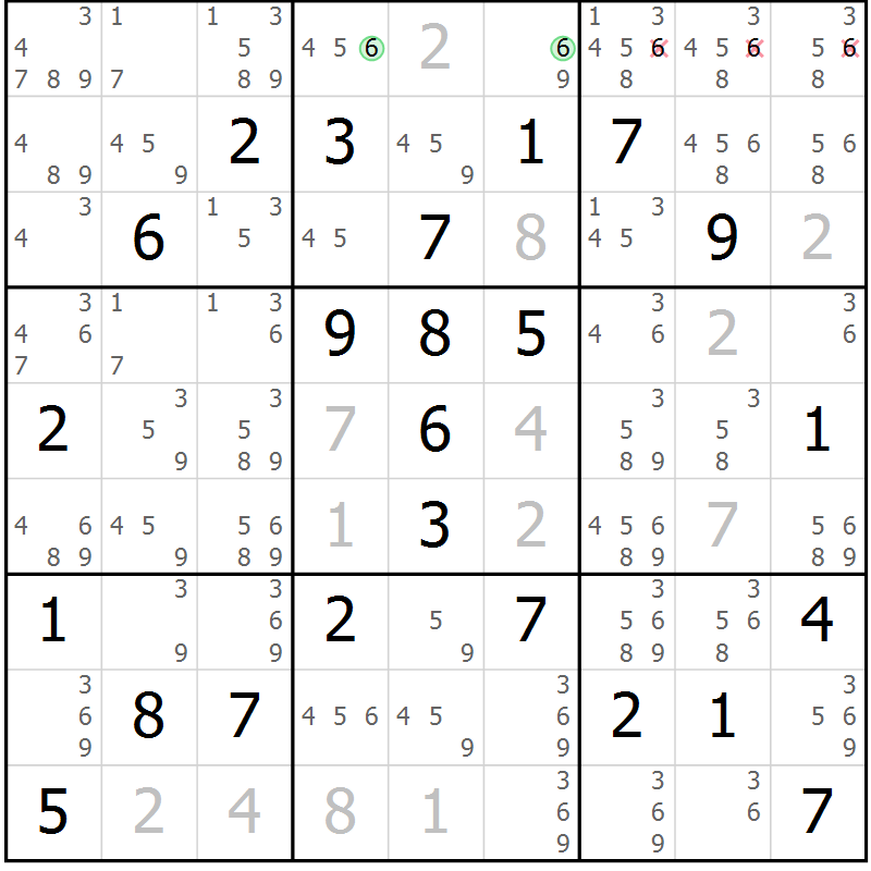 Position des candidats pour la solution de la Gr 81 page 84 du magazine de sudoku Sudoku Suprême n° 039