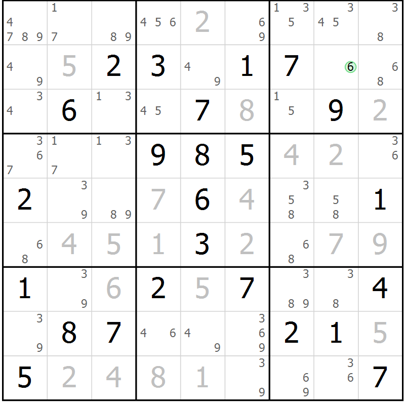 Position des candidats pour la solution de la Gr 81 page 84 du magazine de sudoku Sudoku Suprême n° 039