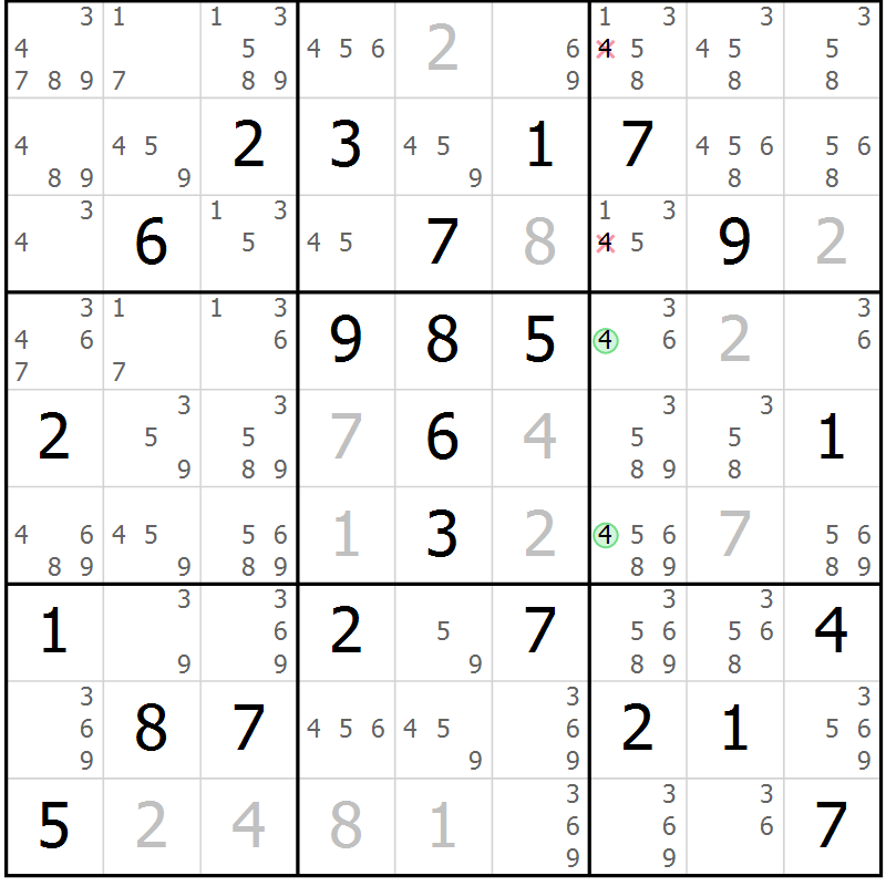 Position des candidats pour la solution de la Gr 81 page 84 du magazine de sudoku Sudoku Suprême n° 039