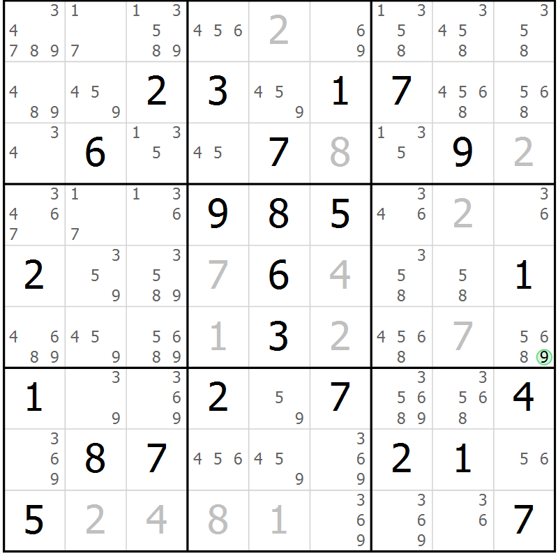 Position des candidats pour la solution de la Gr 81 page 84 du magazine de sudoku Sudoku Suprême n° 039