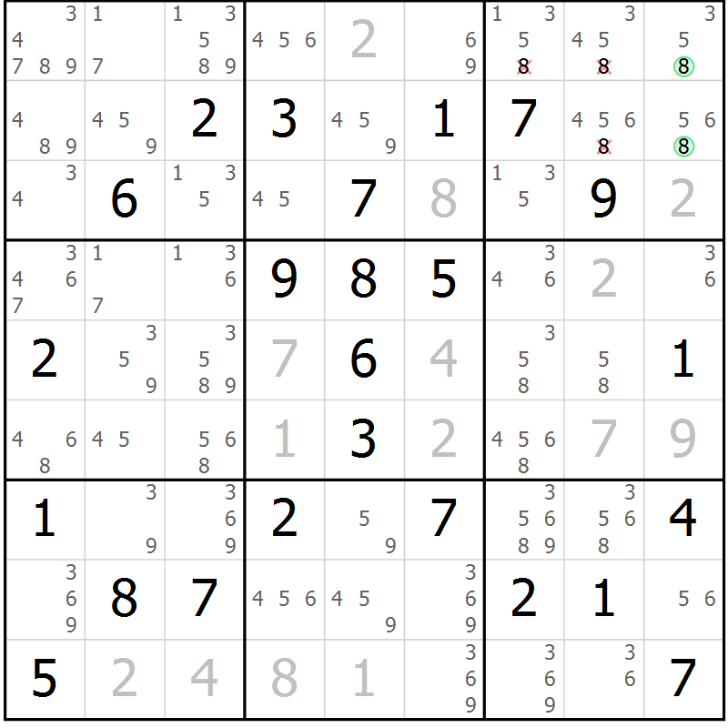 Position des candidats pour la solution de la Gr 81 page 84 du magazine de sudoku Sudoku Suprême n° 039