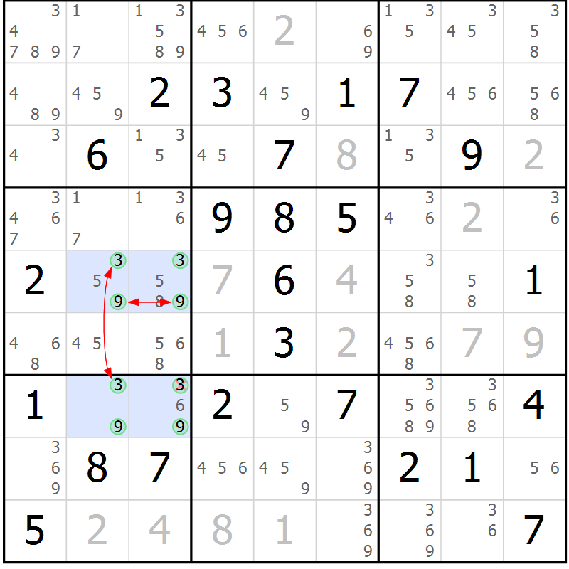 Position des candidats pour la solution de la Gr 81 page 84 du magazine de sudoku Sudoku Suprême n° 039