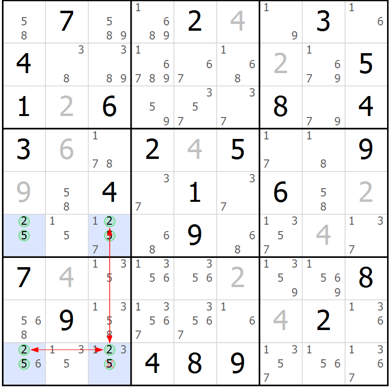 Position des candidats pour la solution de la Gr 82 page 85 du magazine de sudoku Sudoku Suprême n° 039
