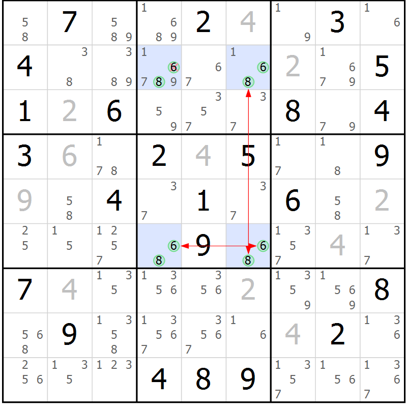 Position des candidats pour la solution de la Gr 82 page 85 du magazine de sudoku Sudoku Suprême n° 039