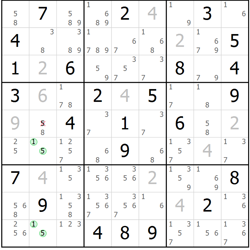 Position des candidats pour la solution de la Gr 82 page 85 du magazine de sudoku Sudoku Suprême n° 039