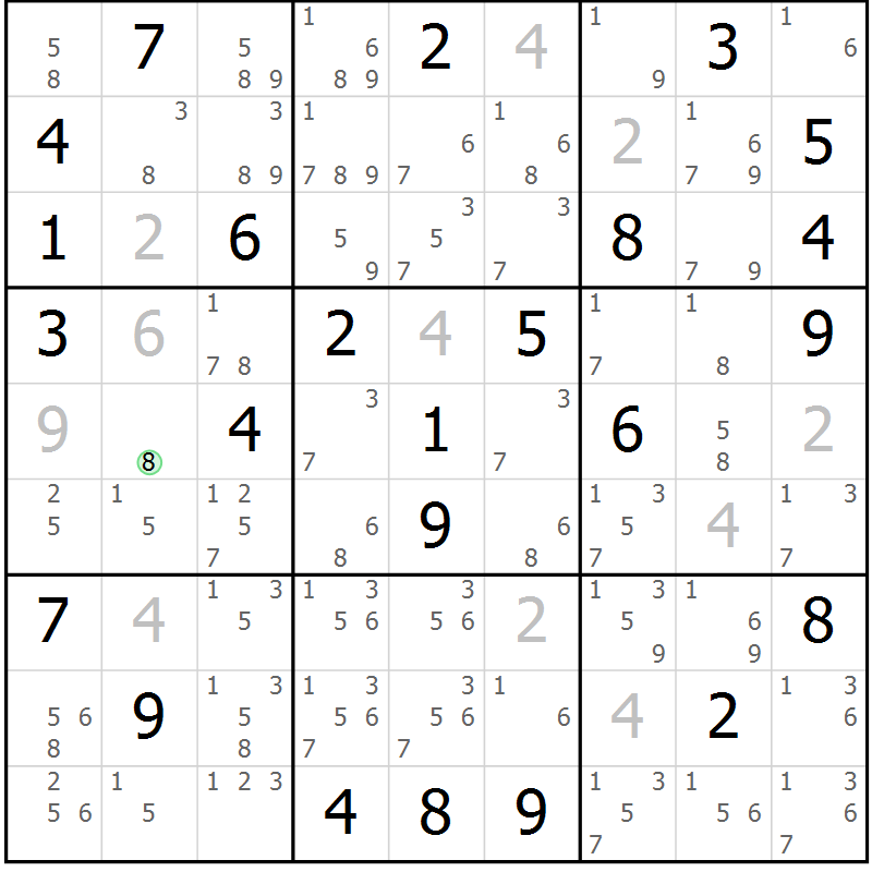 Position des candidats pour la solution de la Gr 82 page 85 du magazine de sudoku Sudoku Suprême n° 039