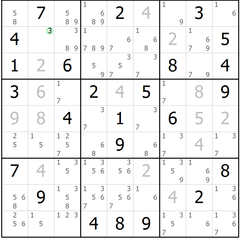 Position des candidats pour la solution de la Gr 82 page 85 du magazine de sudoku Sudoku Suprême n° 039
