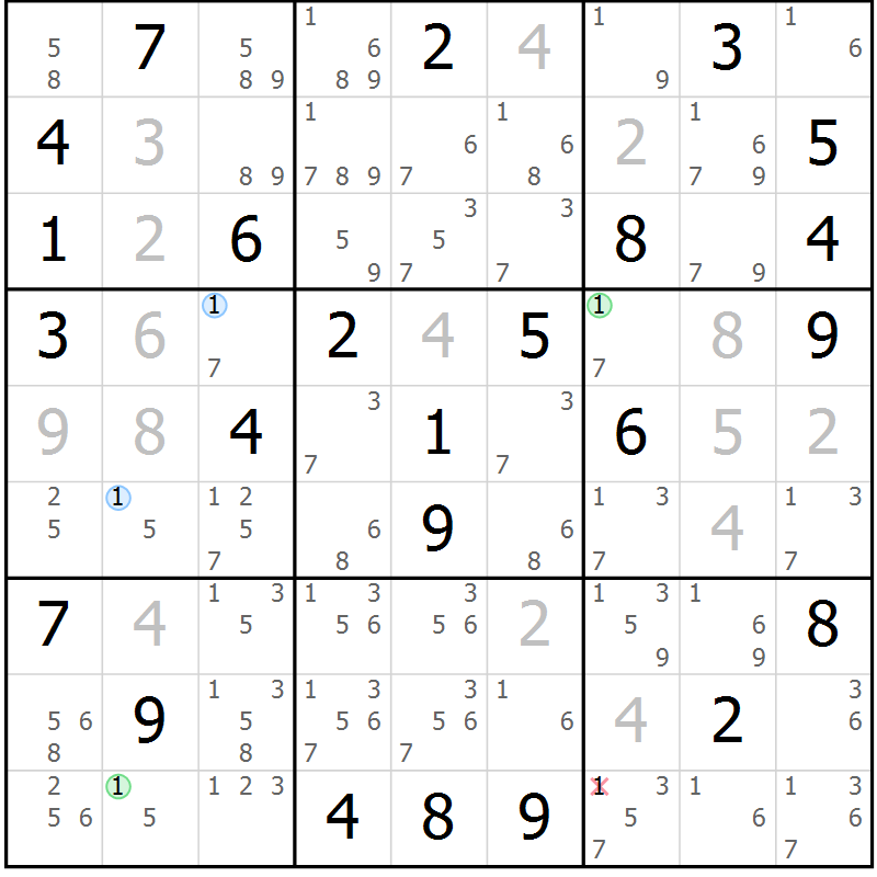 Position des candidats pour la solution de la Gr 82 page 85 du magazine de sudoku Sudoku Suprême n° 039