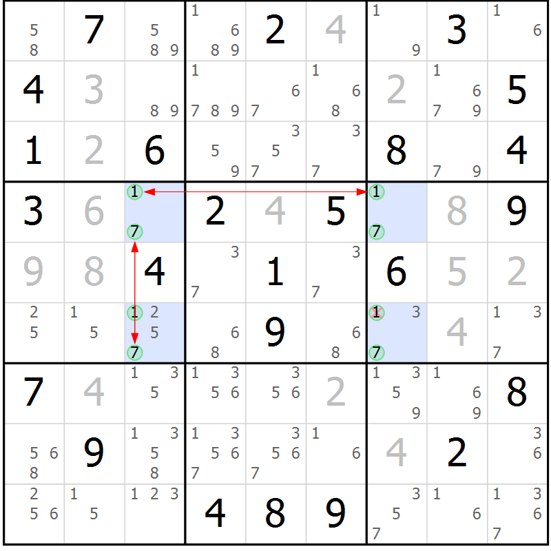 Position des candidats pour la solution de la Gr 82 page 85 du magazine de sudoku Sudoku Suprême n° 039