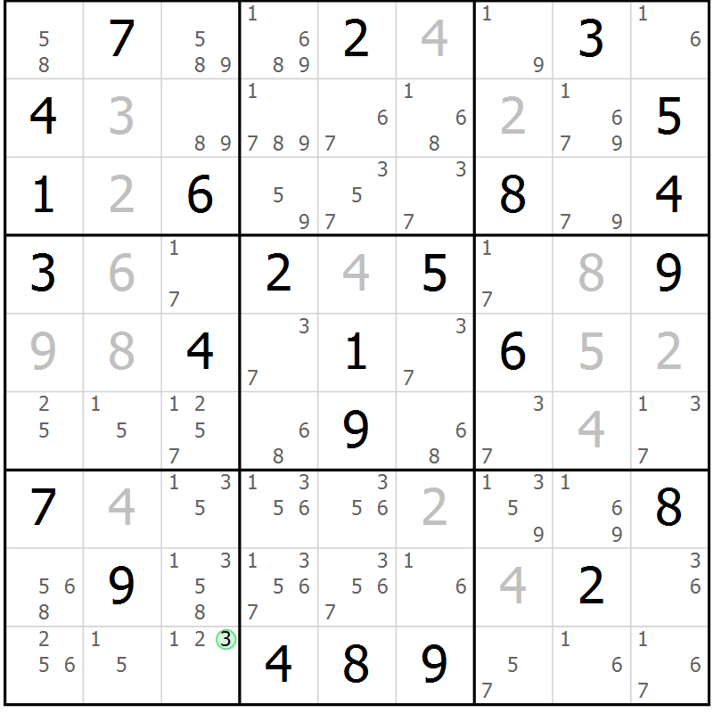 Position des candidats pour la solution de la Gr 82 page 85 du magazine de sudoku Sudoku Suprême n° 039