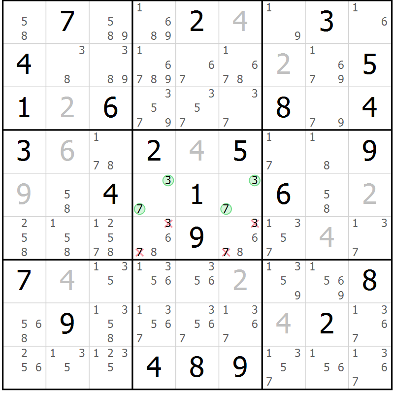 Position des candidats pour la solution de la Gr 82 page 85 du magazine de sudoku Sudoku Suprême n° 039