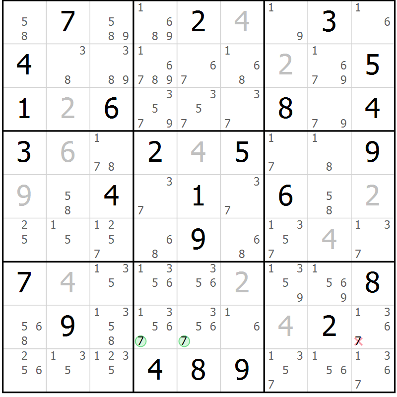 Position des candidats pour la solution de la Gr 82 page 85 du magazine de sudoku Sudoku Suprême n° 039