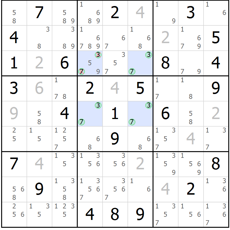 Position des candidats pour la solution de la Gr 82 page 85 du magazine de sudoku Sudoku Suprême n° 039