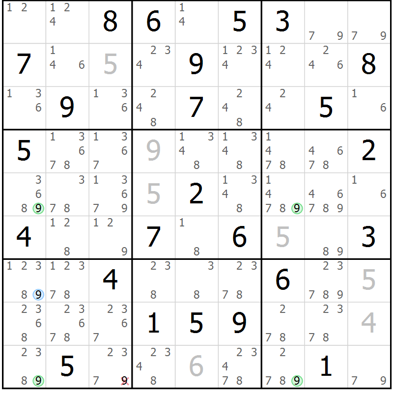 Position des candidats pour la solution de la Gr 83 page 86 du magazine de sudoku Sudoku Suprême n° 039