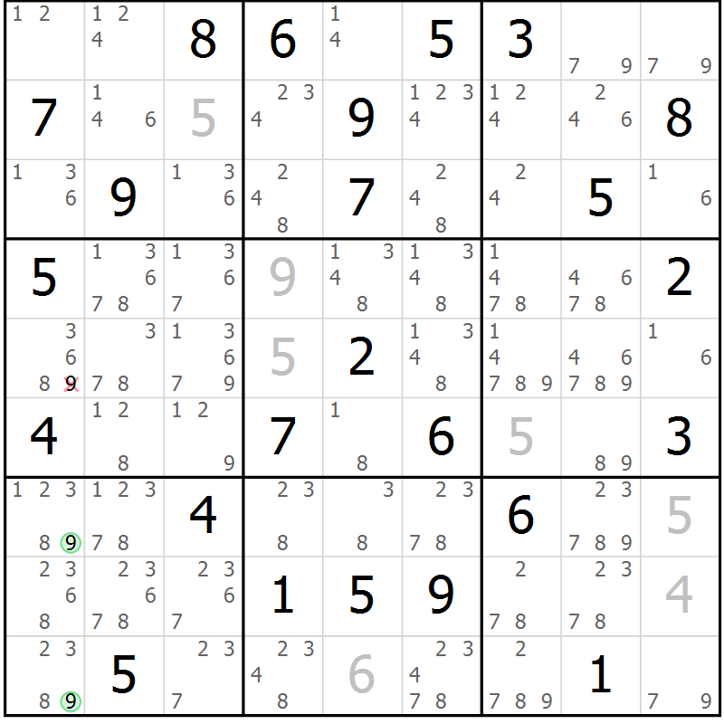 Position des candidats pour la solution de la Gr 83 page 86 du magazine de sudoku Sudoku Suprême n° 039