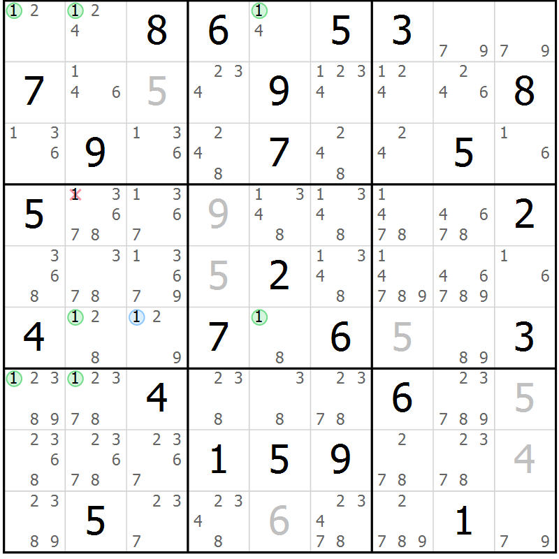 Position des candidats pour la solution de la Gr 83 page 86 du magazine de sudoku Sudoku Suprême n° 039