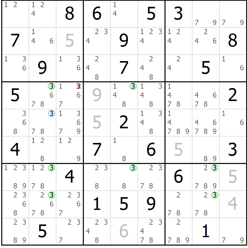 Position des candidats pour la solution de la Gr 83 page 86 du magazine de sudoku Sudoku Suprême n° 039