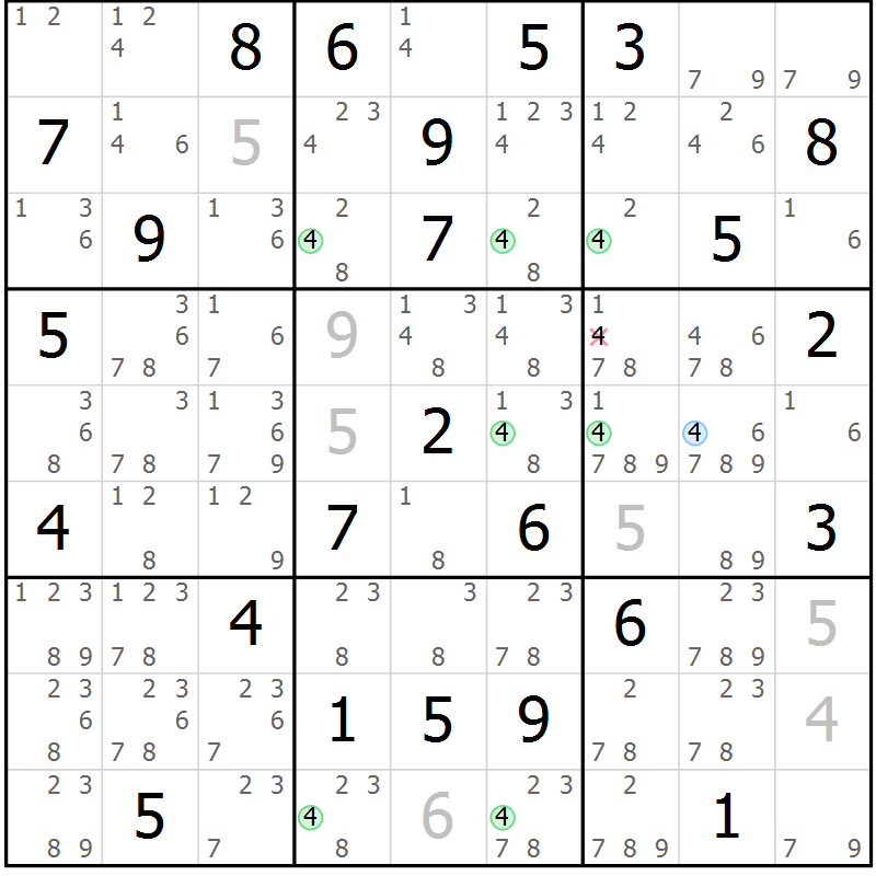 Position des candidats pour la solution de la Gr 83 page 86 du magazine de sudoku Sudoku Suprême n° 039